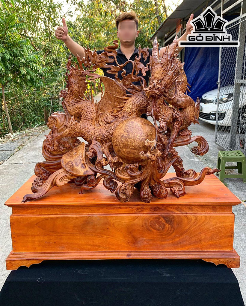 Tượng Nhất Long Gỗ Nu Hương Cao 82 Ngang 80 Sâu 32 (cm)