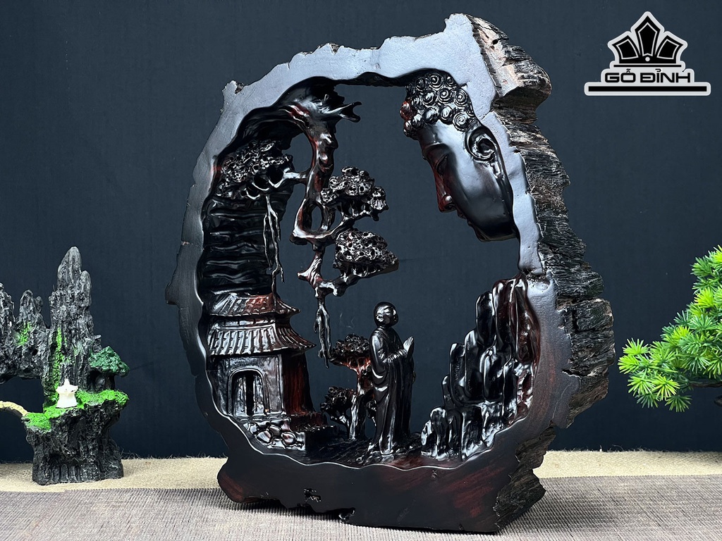 Tượng Nhất Tâm Bái Phật Gỗ Trắc Cao 31 Ngang 30 Sâu 9 (cm)