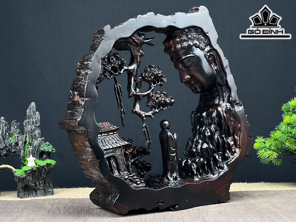 Tượng Nhất Tâm Bái Phật Gỗ Trắc Cao 31 Ngang 30 Sâu 9 (cm)