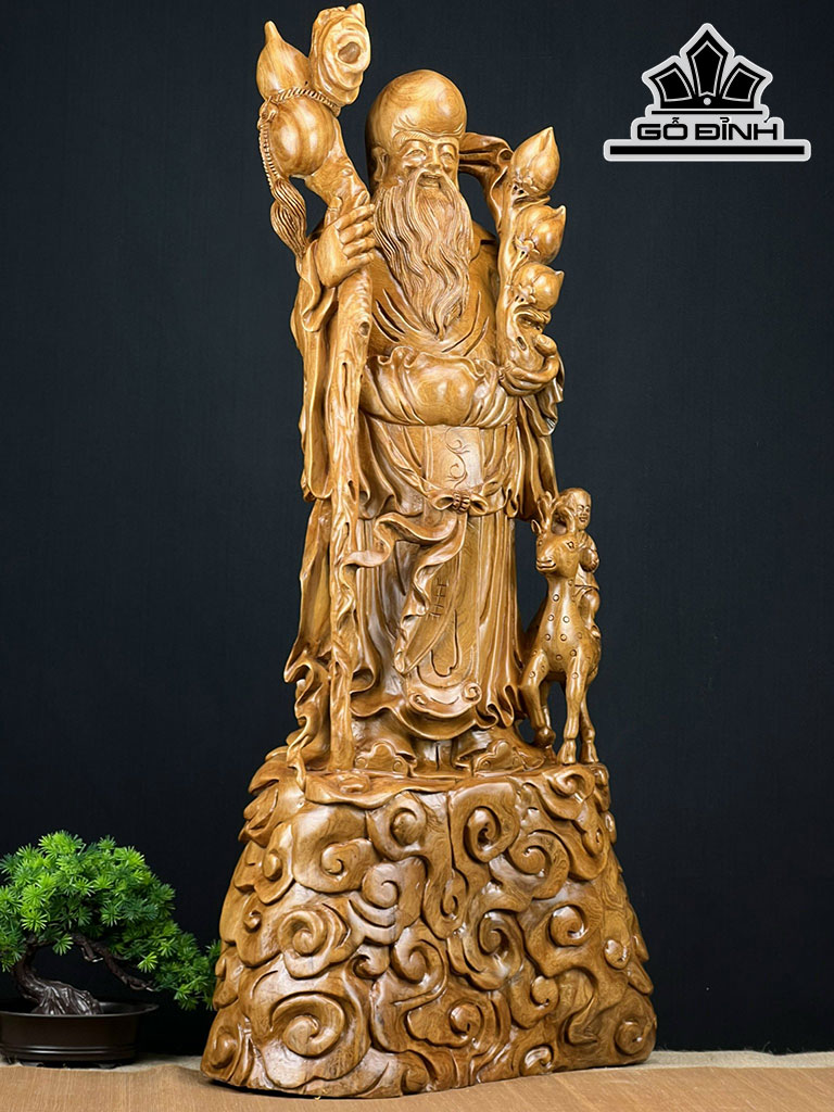 Tượng Ông Thọ Gỗ Ngọc Am Cao 95 Ngang 46 Sâu 22 (cm)