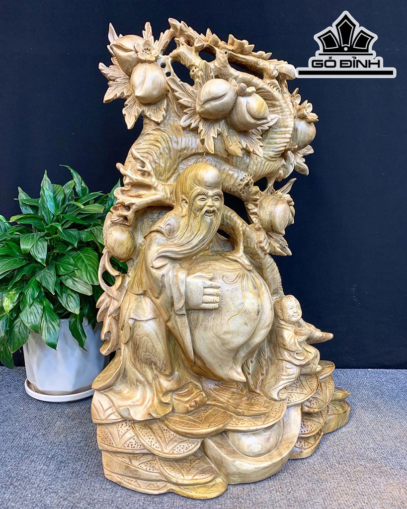 Tượng Ông Thọ Gỗ Xá Xị Cao 60 Ngang 42 Sâu 15 (cm)