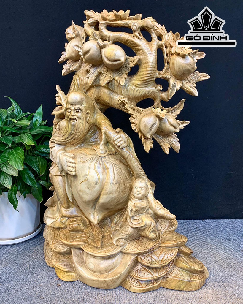 Tượng Ông Thọ Gỗ Xá Xị Cao 60 Ngang 42 Sâu 15 (cm)