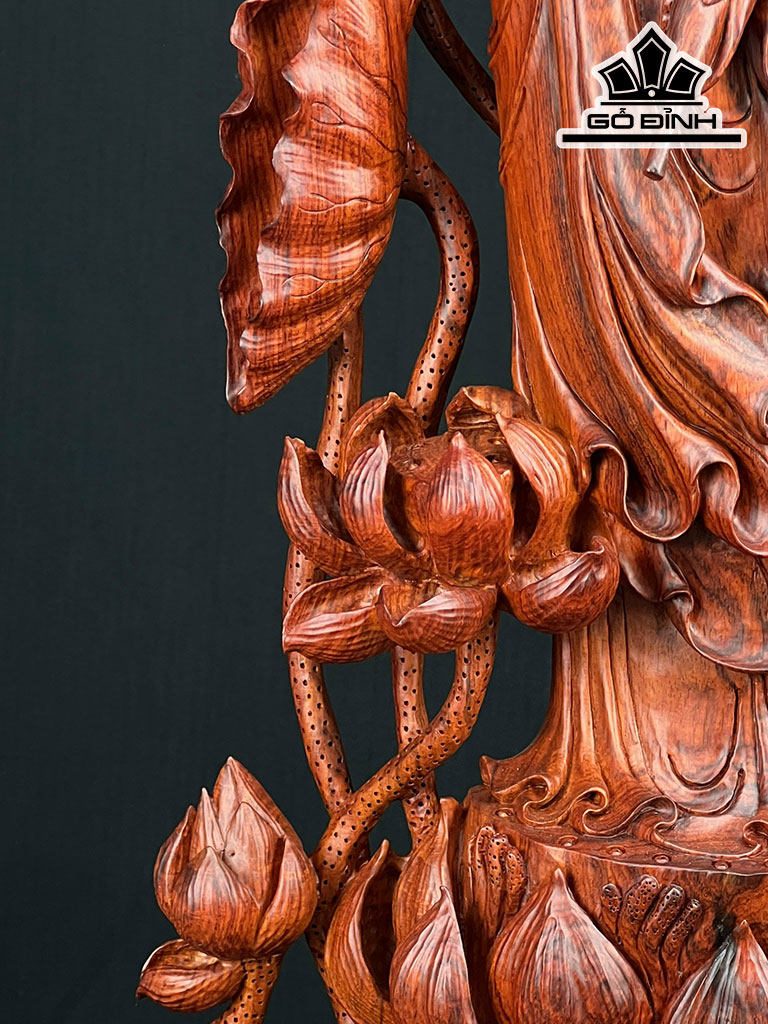 Tượng Phật Bà Quan Âm Gỗ Ngọc Am Cao 94 Ngang 45 Sâu 23 (cm)