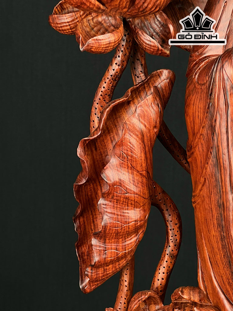 Tượng Phật Bà Quan Âm Gỗ Ngọc Am Cao 94 Ngang 45 Sâu 23 (cm)