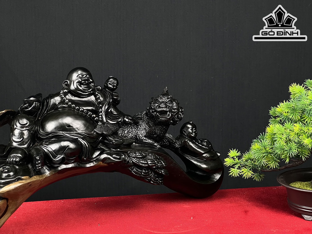 Tượng Phật Di Lặc Gỗ Mun Sừng Ngang 52 Cao 23 Sâu 13 (cm)