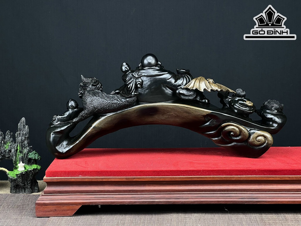 Tượng Phật Di Lặc Gỗ Mun Sừng Ngang 52 Cao 23 Sâu 13 (cm)