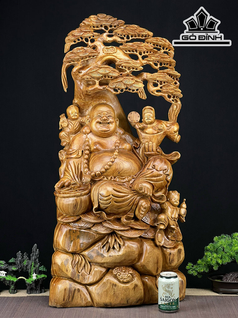 Tượng Phật Di Lặc Gỗ Ngọc Am Cao 96 Ngang 45 Sâu 24 (cm)