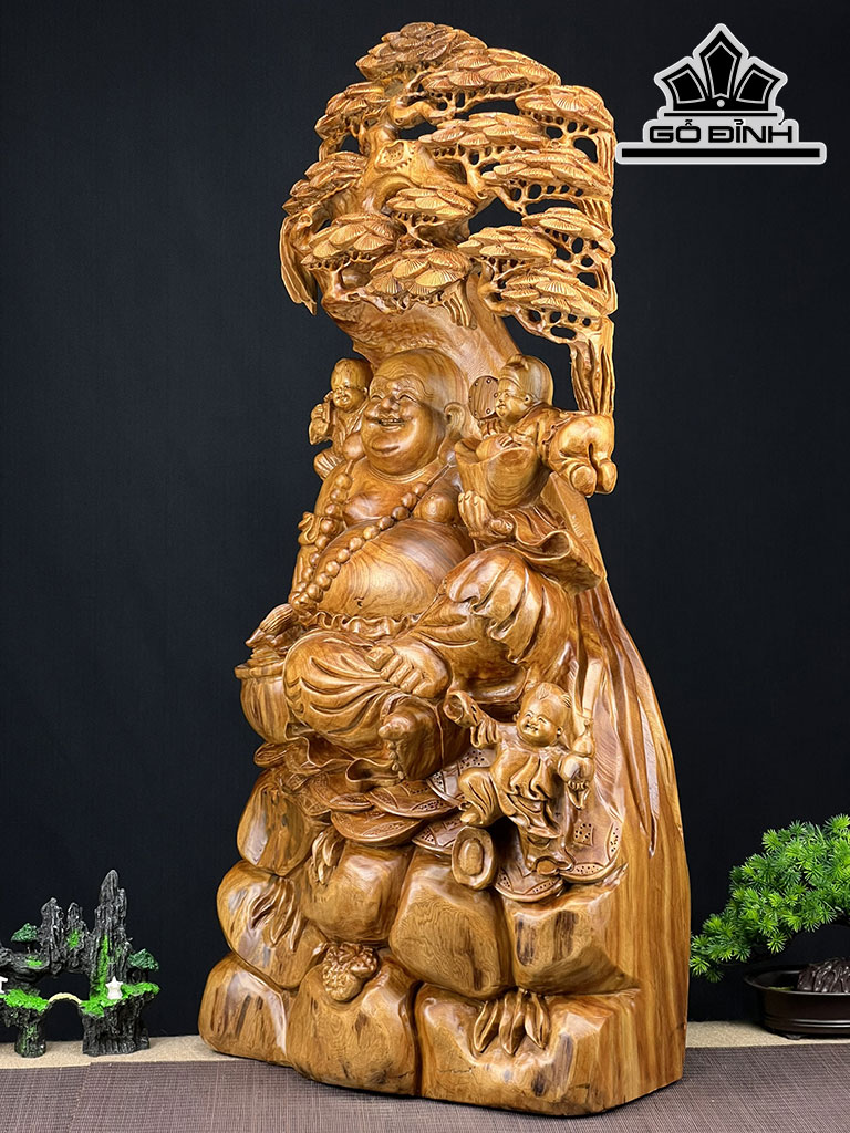 Tượng Phật Di Lặc Gỗ Ngọc Am Cao 96 Ngang 45 Sâu 24 (cm)