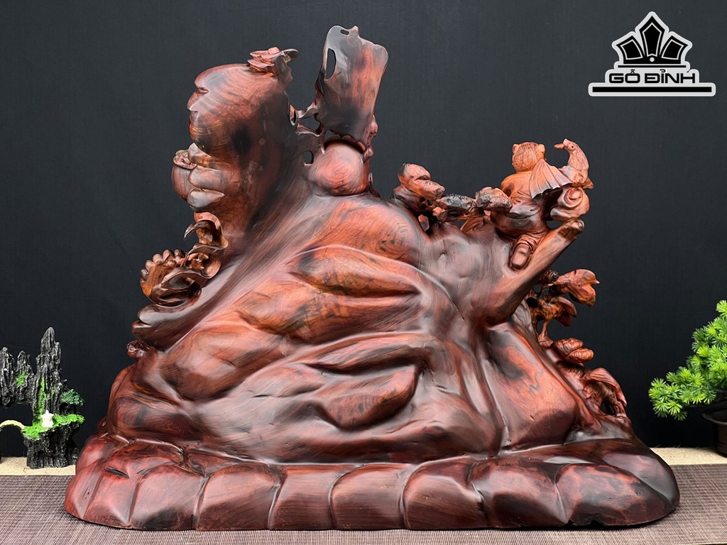 Tượng Phật Di Lặc Ngũ Phúc Gỗ Trắc Ngang 67 Cao 54 Sâu 43 (cm)