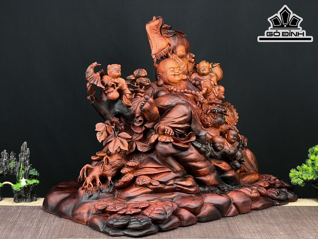 Tượng Phật Di Lặc Ngũ Phúc Gỗ Trắc Ngang 67 Cao 54 Sâu 43 (cm)