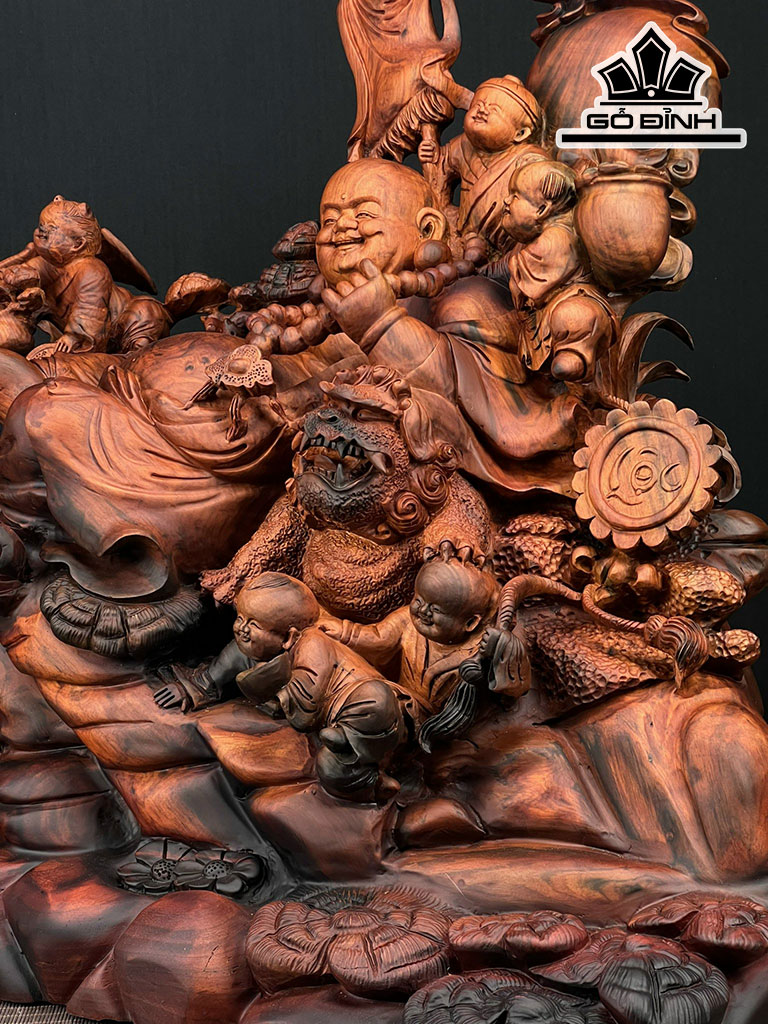 Tượng Phật Di Lặc Ngũ Phúc Gỗ Trắc Ngang 67 Cao 54 Sâu 43 (cm)