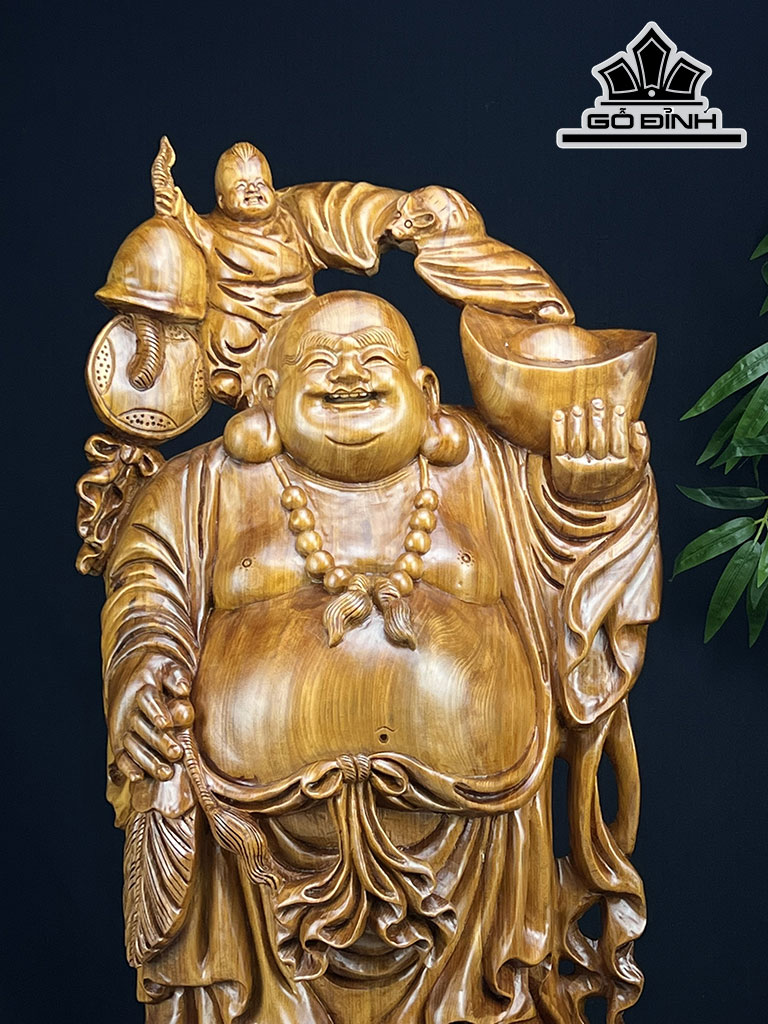 Tượng Phật Di Lặc Nhị Phúc Gỗ Ngọc Am Cao 80 Ngang 35 Sâu 21 (cm)