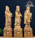 Tượng Phúc Lộc Thọ (Tam Đa) Gỗ Bách Xanh Cao 40 Ngang 12 Sâu 10 (cm)