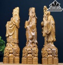Tượng Phúc Lộc Thọ (Tam Đa) Gỗ Bách Xanh Cao 40 Ngang 12 Sâu 10 (cm)