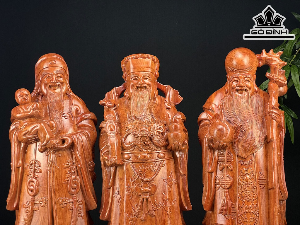 Tượng Phúc Lộc Thọ (Tam Đa) Gỗ Hương Cao 69 Ngang 21 Sâu 14 (cm)