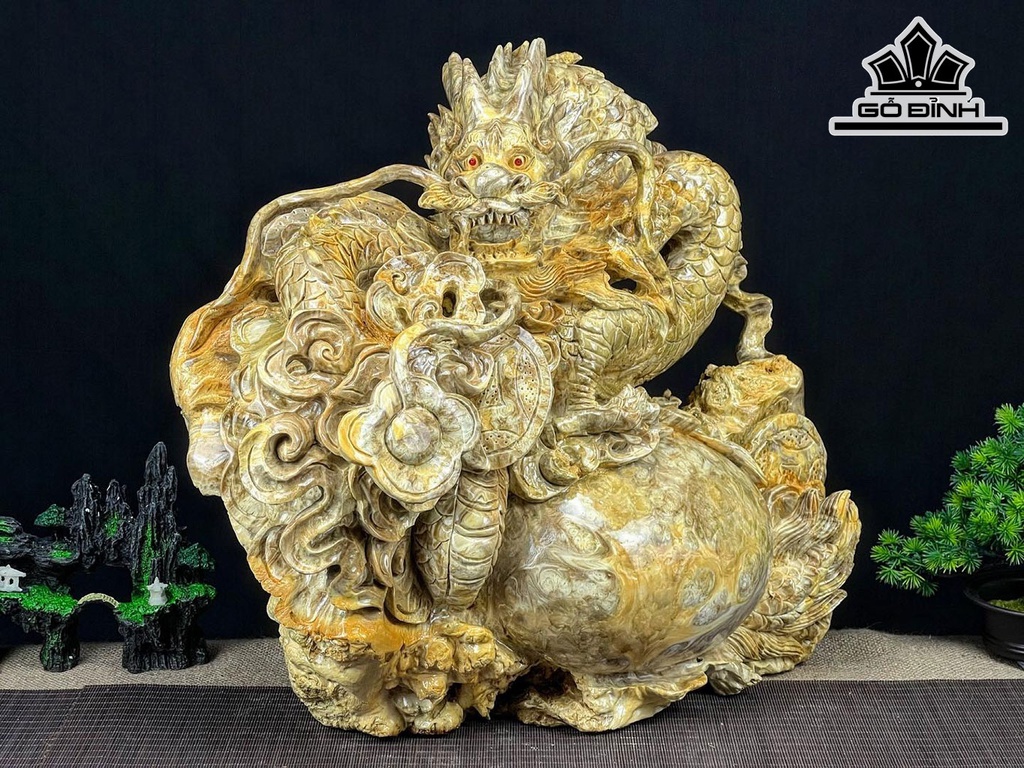 Tượng Rồng ( Nhất Long) Gỗ Nu Nghiến Ngang 50 Cao 47 Sâu 29 (cm)