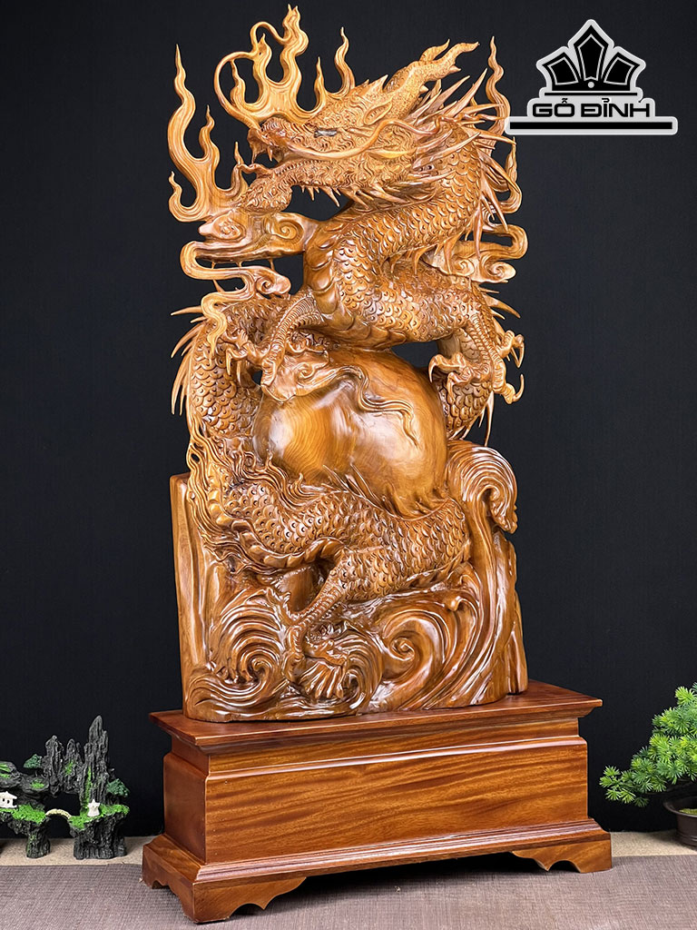 Tượng Rồng ( Nhất Long) Gỗ Ngọc Am Cao 101 Ngang 50 Sâu 18 (cm)
