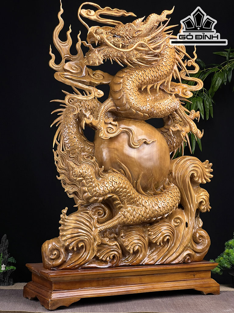 Tượng Rồng ( Nhất Long) Gỗ Xá Xị Cao 94 Ngang 59 Sâu 20 (cm)