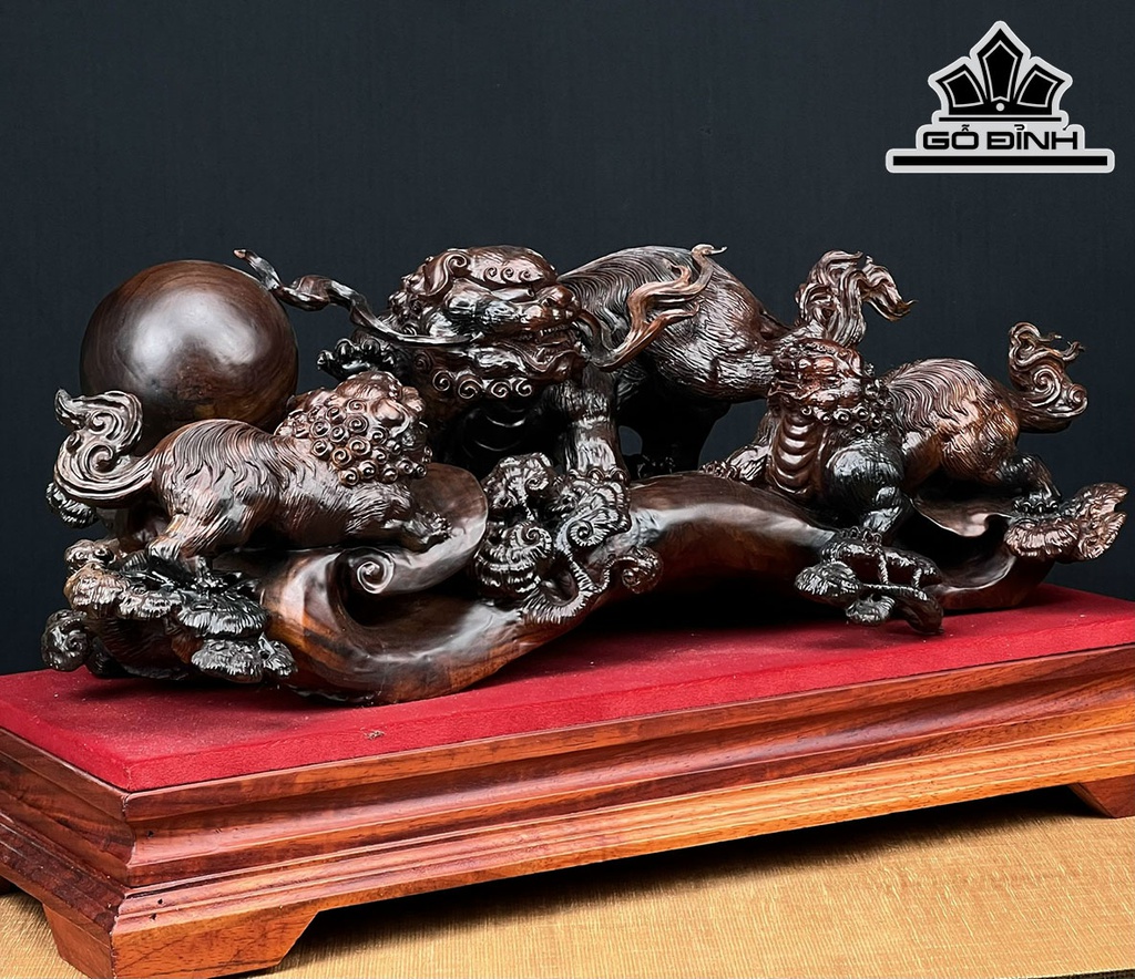 Tượng Tam Lân Gỗ Trắc Cao 20 Ngang 55 Sâu 23 (cm)