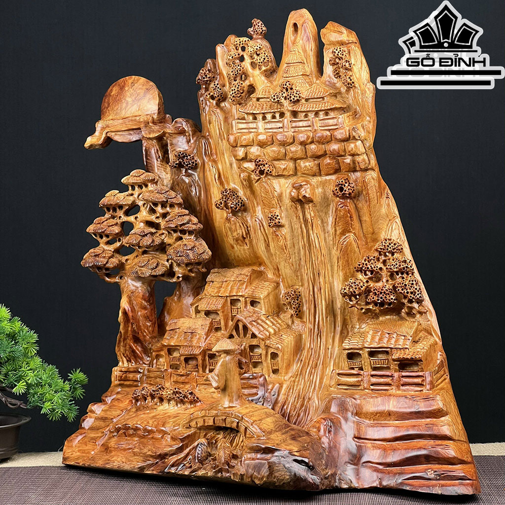 Tượng Tiểu Cảnh Gỗ Hương Cao 54 Ngang 55 Sâu 25 (cm)