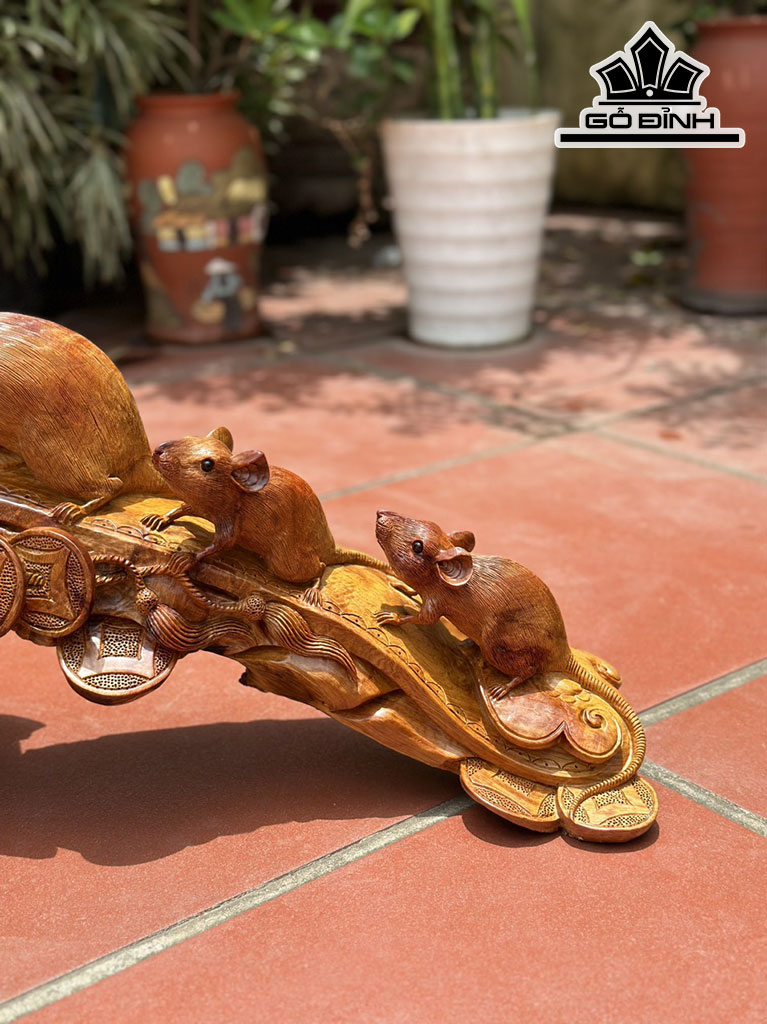 Tượng Chuột Phong Thủy Gỗ Hương Cao 32 Ngang 77 Sâu 25 (cm)