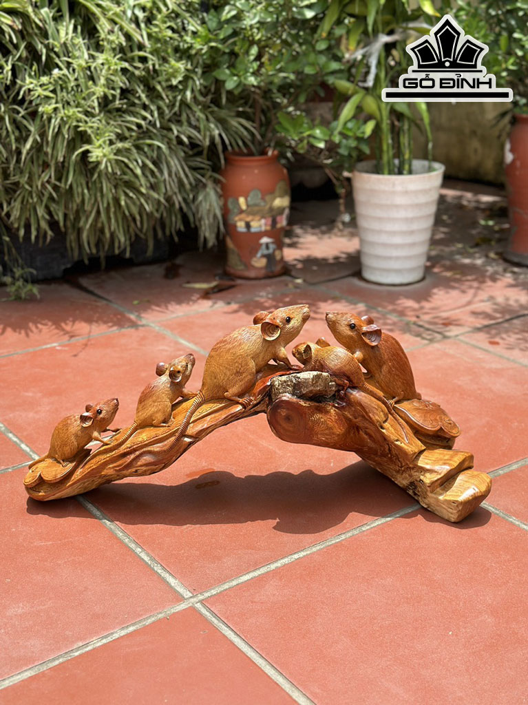 Tượng Chuột Phong Thủy Gỗ Hương Cao 32 Ngang 77 Sâu 25 (cm)