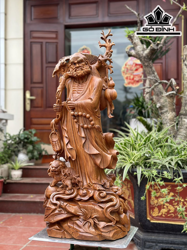 Tượng Đạt Ma Giáo Hóa Gỗ Ngọc Am Cao 97 Ngang 42 Sâu 28 (cm)