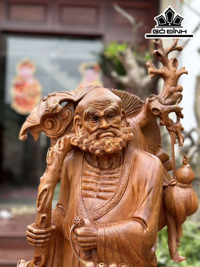 Tượng Đạt Ma Giáo Hóa Gỗ Ngọc Am Cao 97 Ngang 42 Sâu 28 (cm)