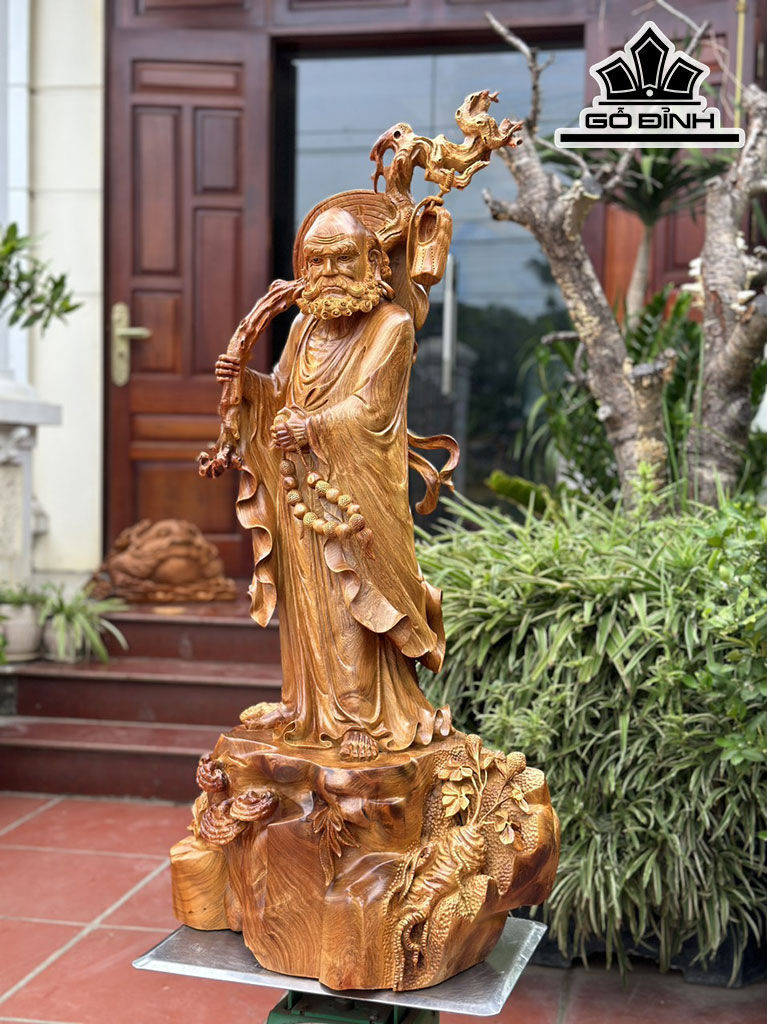 Tượng Đạt Ma Sư Tổ Gỗ Hương Cao 107 Ngang 50 Sâu 40 (cm)