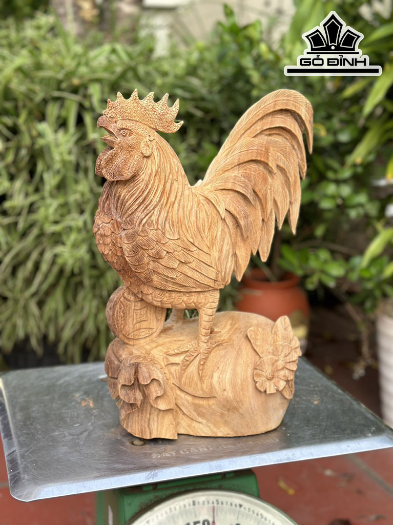 Tượng Gà Trống Gỗ Ngọc Am Cao 39 Ngang 28 Sâu 15 (cm)