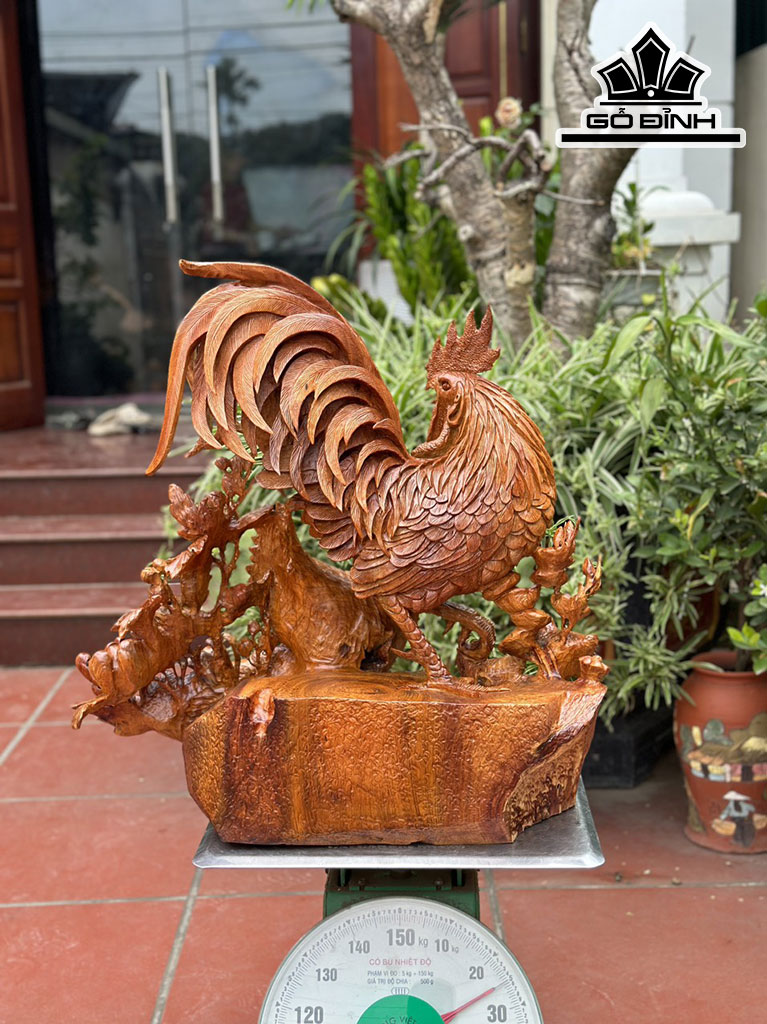 Tượng Gia Đình Gà Gỗ Hương Cao 66 Ngang 62 Sâu 35 (cm)