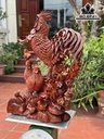 Tượng Gia Đình Gà Gỗ Hương Cao 74 Ngang 46 Sâu 25 (cm)