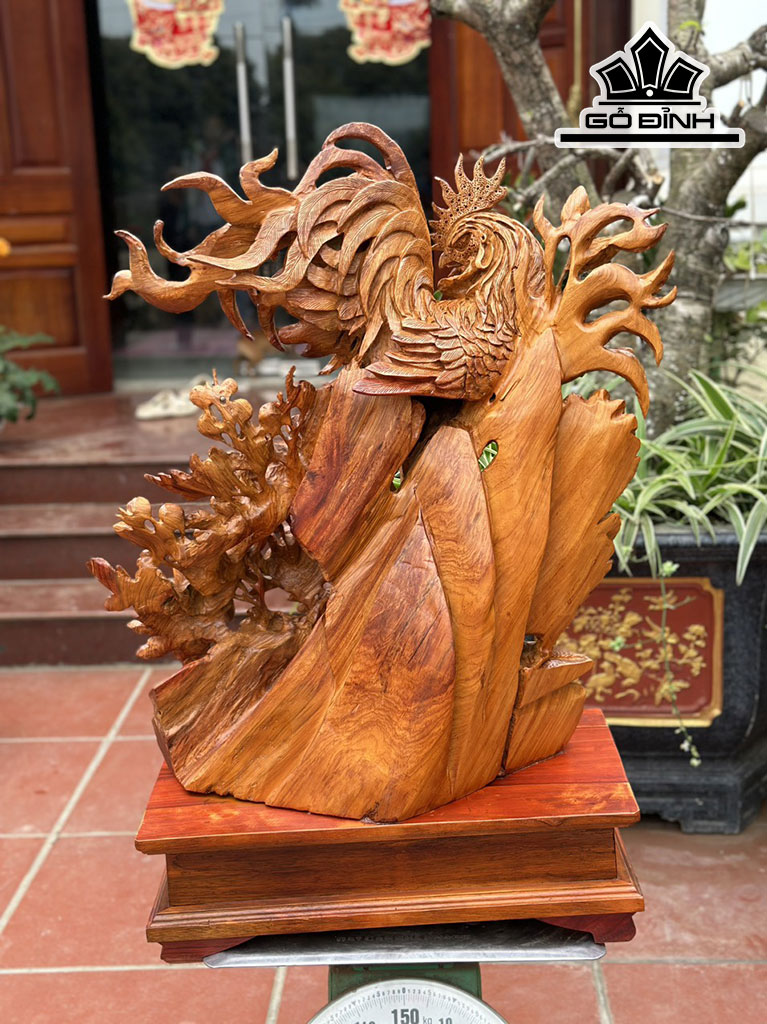 Tượng Gia Đình Gà Gỗ Hương Cao 75 Ngang 62 Sâu 27 (cm)