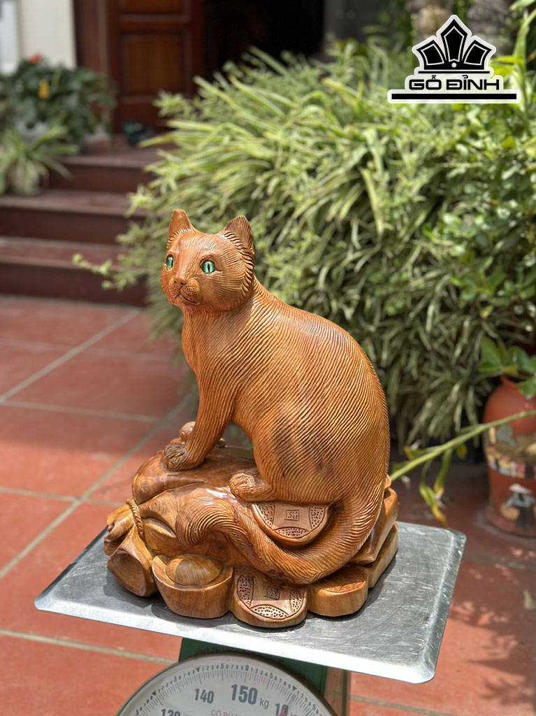 Tượng Mèo Gỗ Ngọc Am Cao 43 Ngang 30 Sâu 25 (cm)