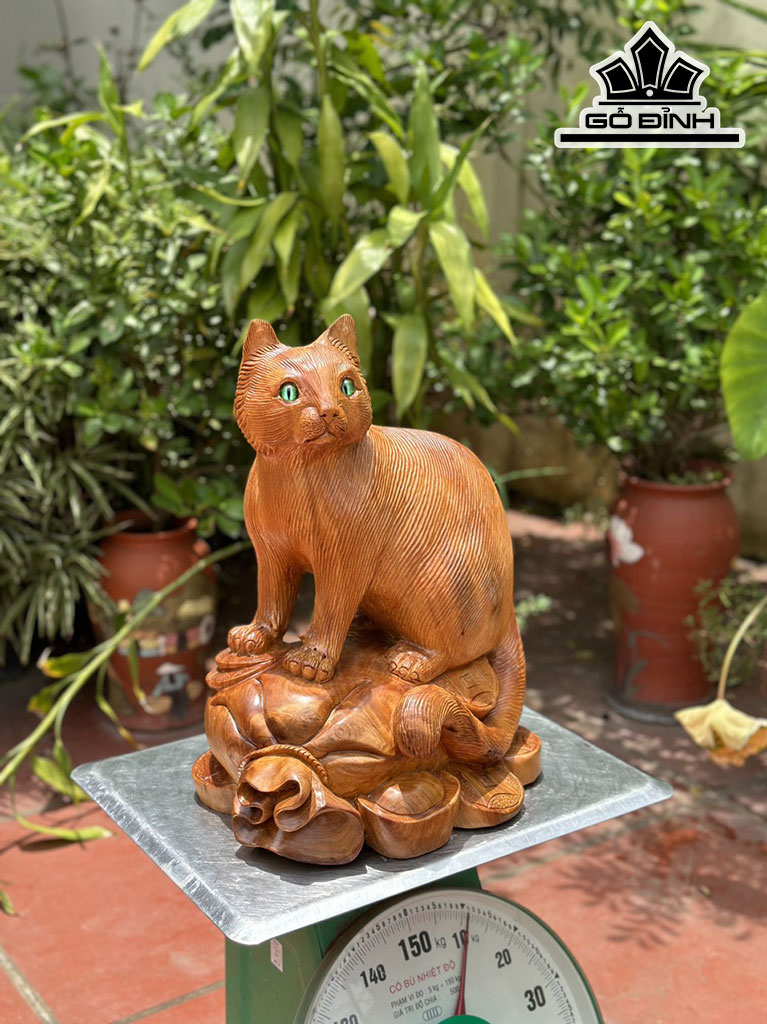Tượng Mèo Gỗ Ngọc Am Cao 43 Ngang 30 Sâu 25 (cm)
