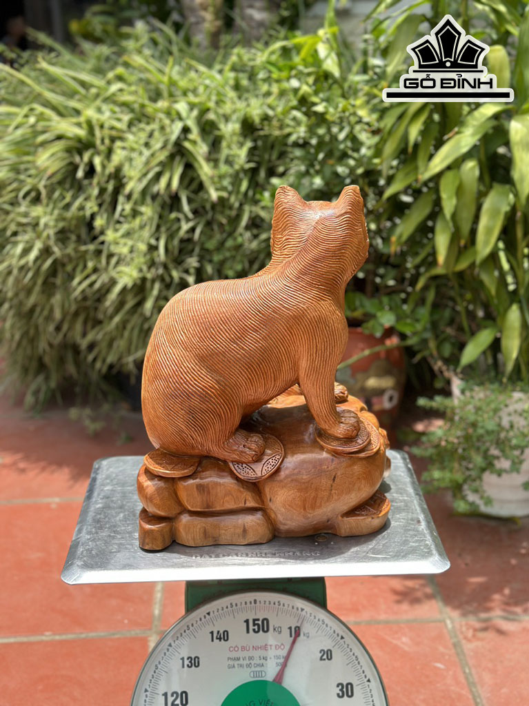 Tượng Mèo Gỗ Ngọc Am Cao 43 Ngang 30 Sâu 25 (cm)