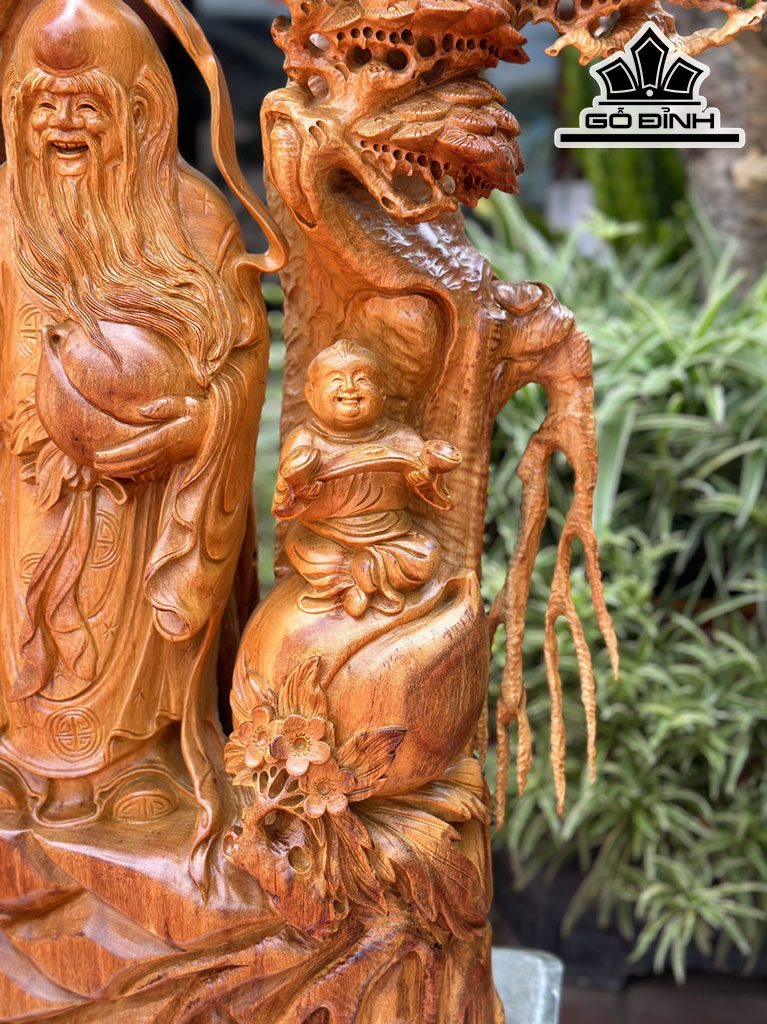 Tượng Ông Thọ Gỗ Hương Cao 105 Ngang 65 Sâu 23 (cm)