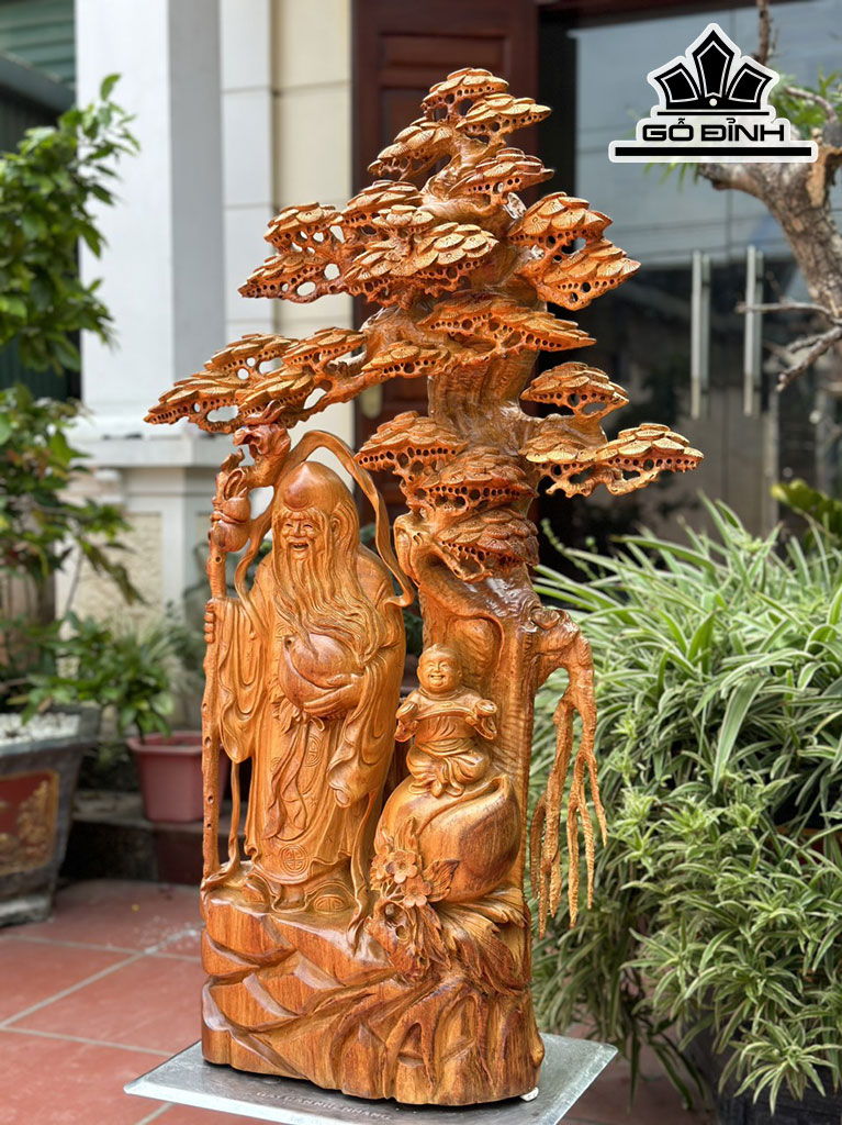 Tượng Ông Thọ Gỗ Hương Cao 105 Ngang 65 Sâu 23 (cm)
