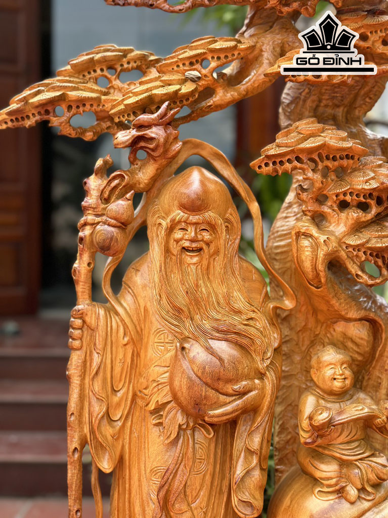 Tượng Ông Thọ Gỗ Hương Cao 105 Ngang 65 Sâu 23 (cm)