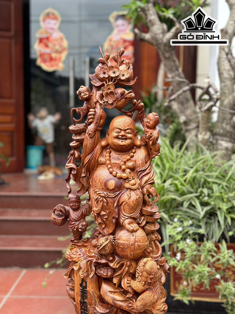 Tượng Phật Di Lặc Gỗ Hương Cao 75 Ngang 33 Sâu 25 (cm)