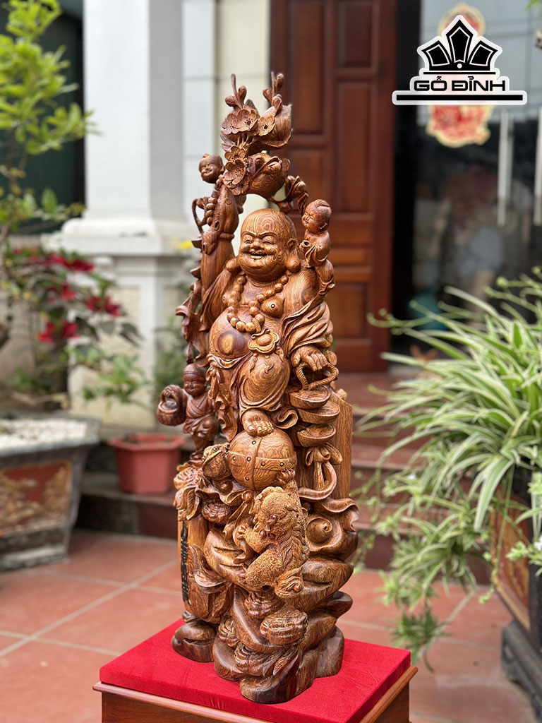 Tượng Phật Di Lặc Gỗ Hương Cao 75 Ngang 33 Sâu 25 (cm)