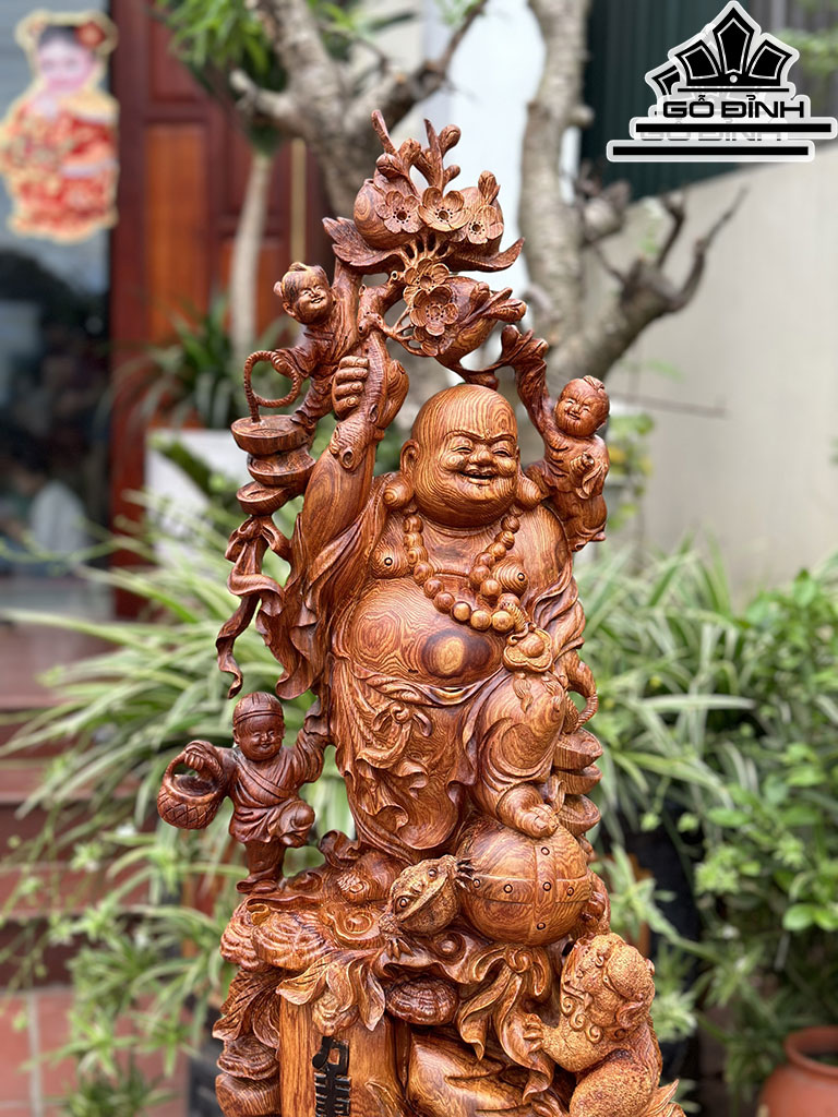 Tượng Phật Di Lặc Gỗ Hương Cao 75 Ngang 33 Sâu 25 (cm)