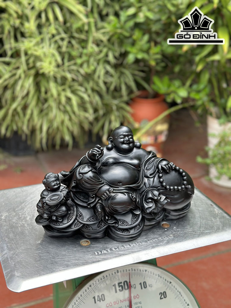 Tượng Phật Di Lặc Gỗ Mun Sừng Cao 18 Ngang 34 Sâu 15 (cm)