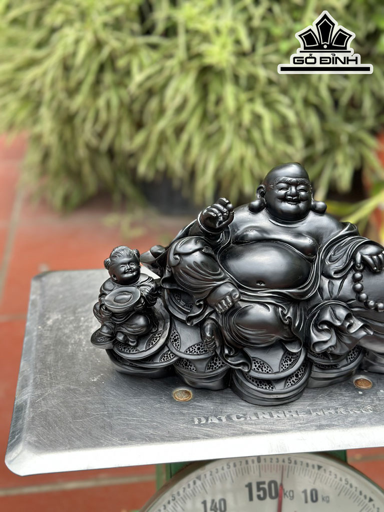 Tượng Phật Di Lặc Gỗ Mun Sừng Cao 18 Ngang 34 Sâu 15 (cm)