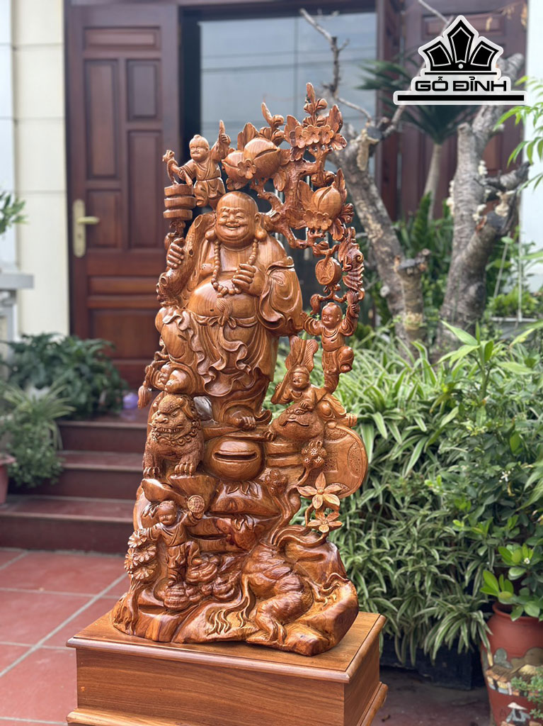 Tượng Phật Di Lặc Ngũ Phúc Gỗ Hương Cao 91 Ngang 45 Sâu 32 (cm)
