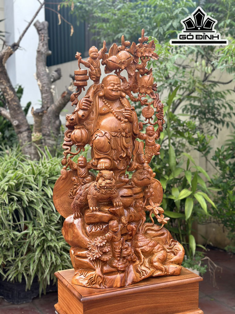 Tượng Phật Di Lặc Ngũ Phúc Gỗ Hương Cao 91 Ngang 45 Sâu 32 (cm)