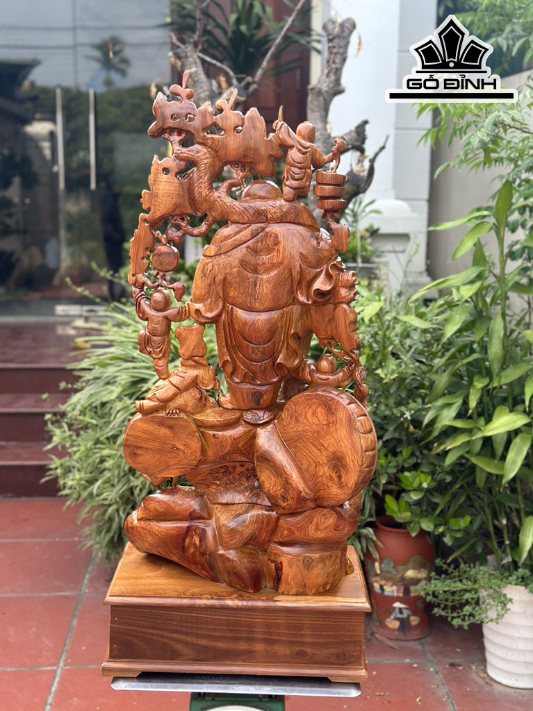 Tượng Phật Di Lặc Ngũ Phúc Gỗ Hương Cao 91 Ngang 45 Sâu 32 (cm)