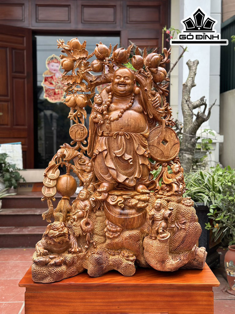 Tượng Phật Di Lặc Ngũ Phúc Gỗ Sụn Hương Cao 120 Ngang 86 Sâu 50 (cm)