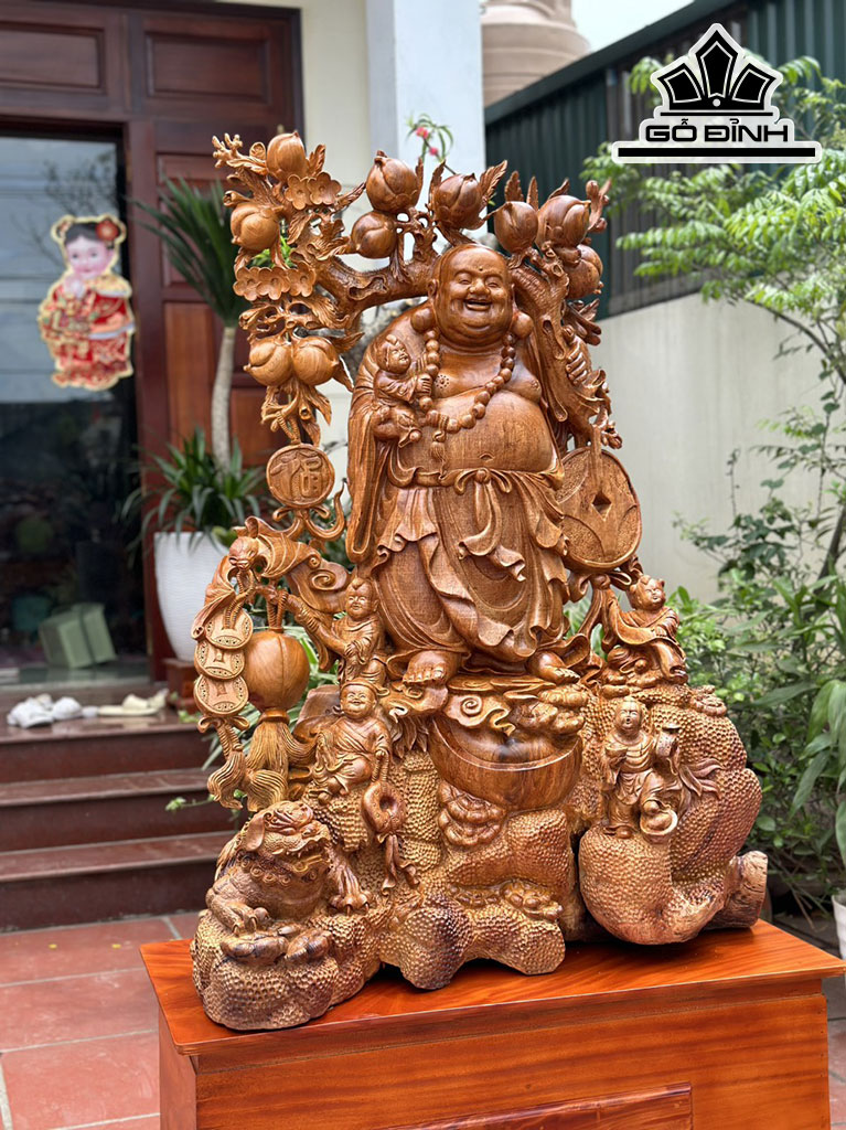 Tượng Phật Di Lặc Ngũ Phúc Gỗ Sụn Hương Cao 120 Ngang 86 Sâu 50 (cm)