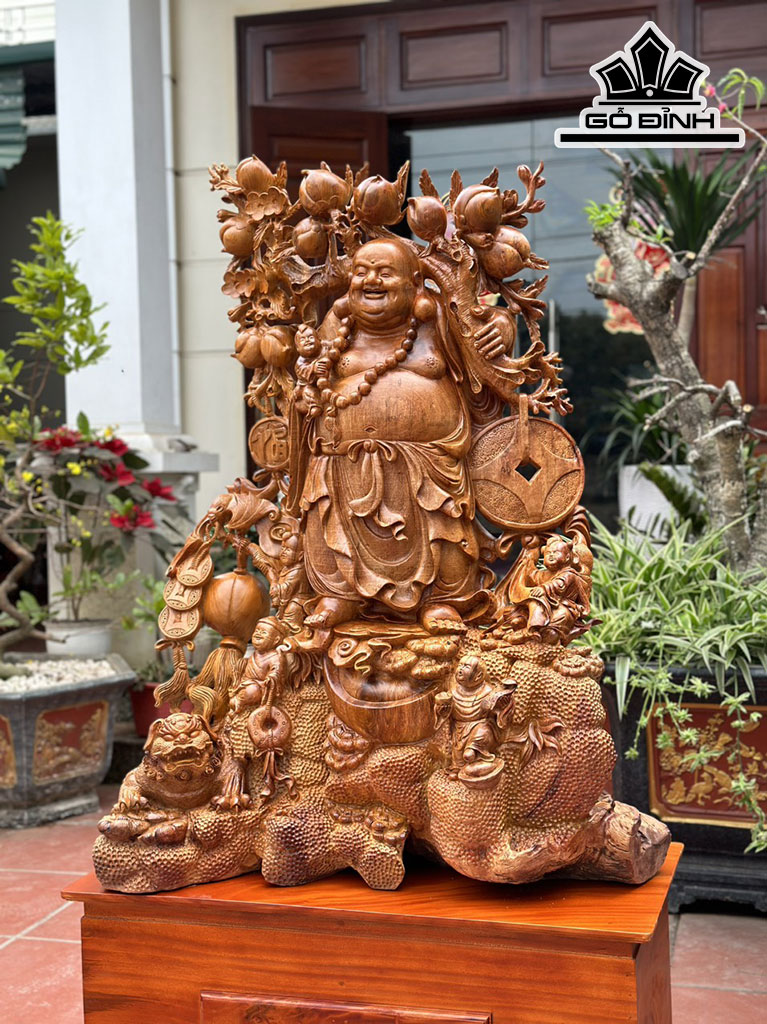 Tượng Phật Di Lặc Ngũ Phúc Gỗ Sụn Hương Cao 120 Ngang 86 Sâu 50 (cm)